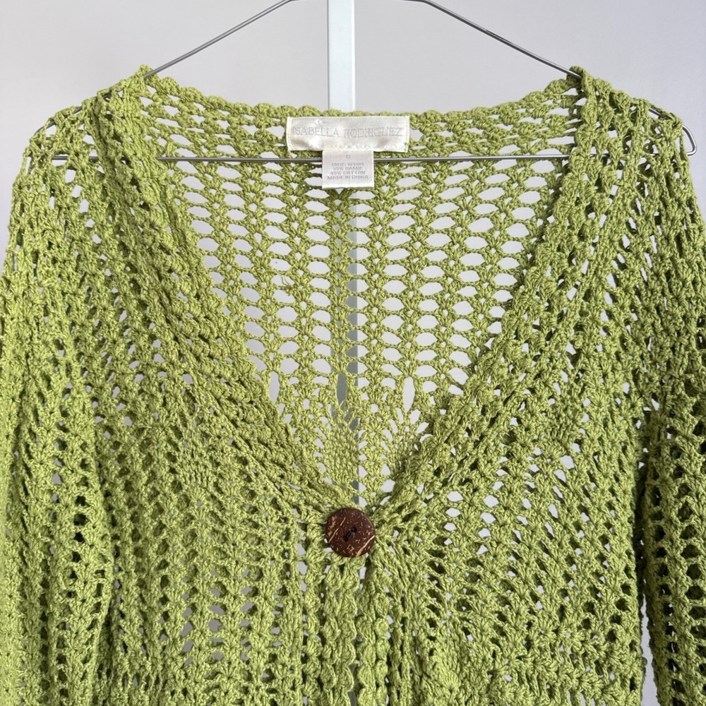 VTG Isabella Rodriguez Crochet Knit Y2K Babydoll Cardigan Green sweater‎ sz S - Picture 2 of 5